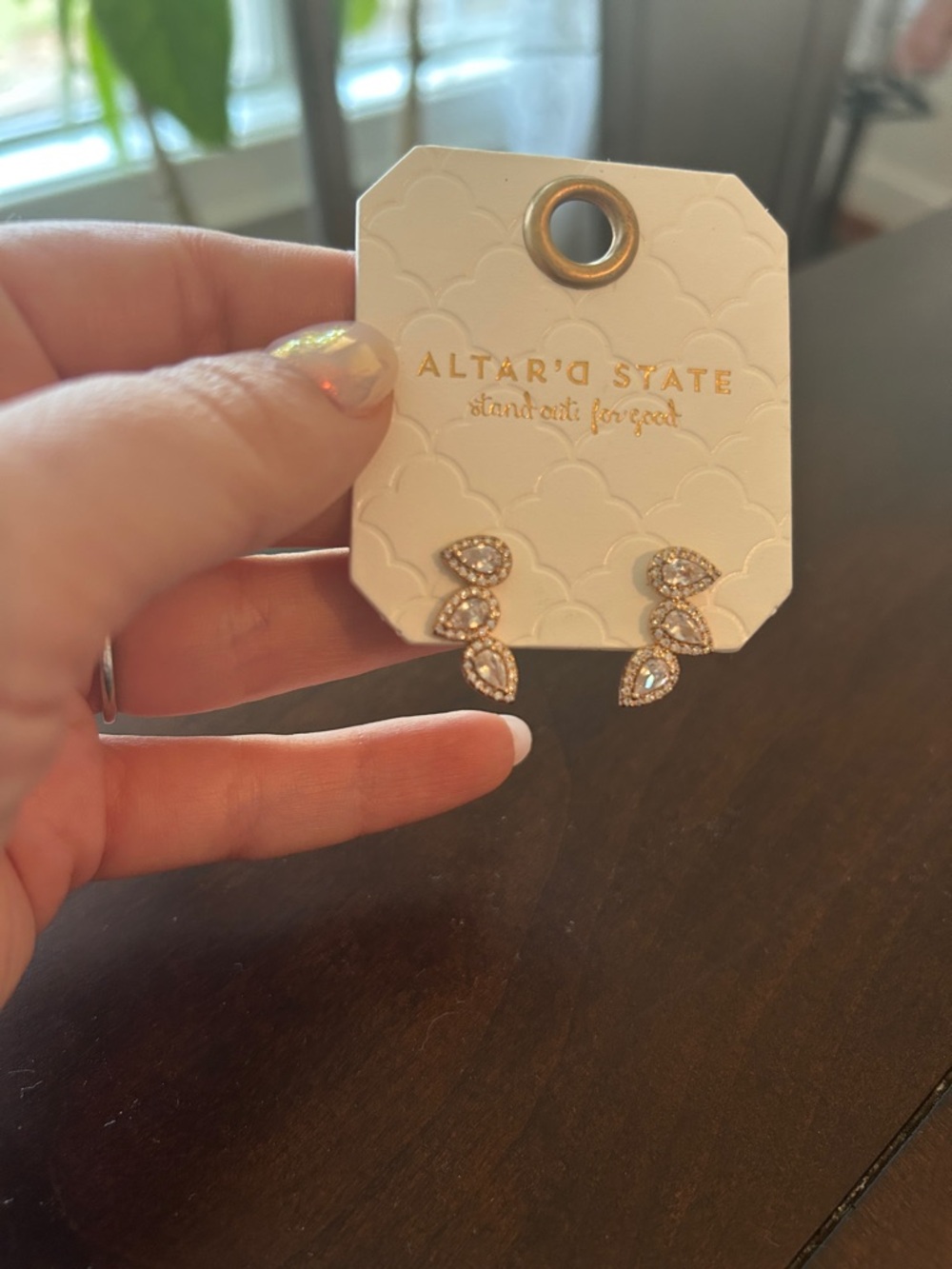 Altar'd State Rose Gold Crystal Leaf Cascade Earrings